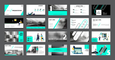 Business presentation, new technologies. Information infographic design template, green, black elements, white background, set. Team of people creates a business, teamwork, Work. Mobile app