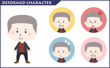 かわいいミニキャラの全身イラストと表情差分セット（学生／学ラン）