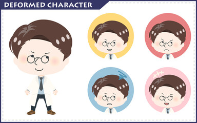 かわいいミニキャラの全身イラストと表情差分セット（医者）