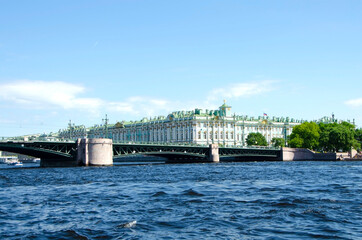 Palace Bridge and Winter Palace (Hermitage) in Saint Petersburg, Russia