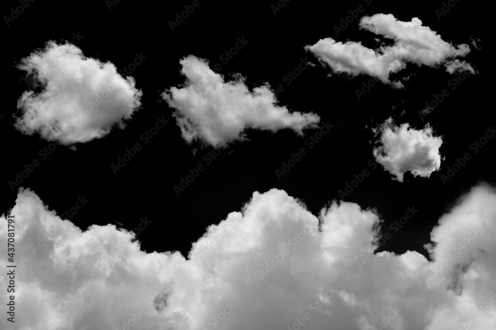 Canvas Prints set of isolated clouds on black background.