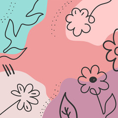 Modern plant background. Drawn by hand. Abstract template for design. Square vector illustration.