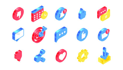 Set Isometric Business Icons. Modern Flat Vector Illustration. Social Media Template.