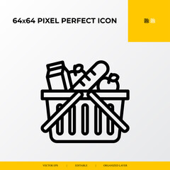 Shopping basket icon.E-commerce Related Vector Line Icons.64x64 pixel perfect icons