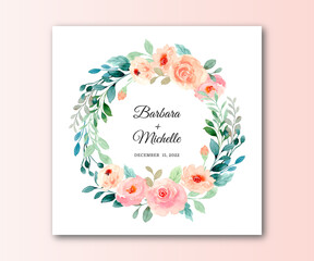 Save the date. Pink blush rose wreath with watercolor