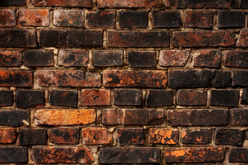 Brick wall. Red burnt brick. Background or texture of blocks of different colors.