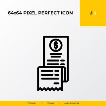 Shopping Bill Icon.E-commerce Related Vector Line Icons.64x64 Pixel Perfect Icons