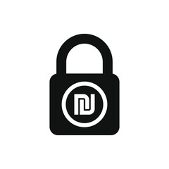 Shekel sign with a padlock. Money security and protection icon flat style isolated on white background. Vector illustration