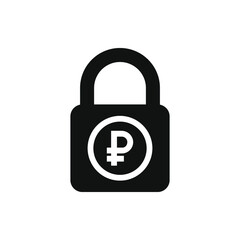 Ruble sign with a padlock. Money security and protection icon flat style isolated on white background. Vector illustration