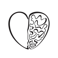 Brain and heart, logic and feelings, mind and love one line art icon