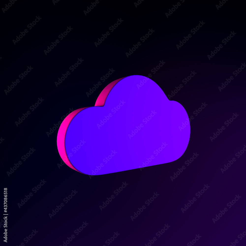 Poster neon flat cloud icon. 3d rendering ui ux interface element. dark glowing symbol.