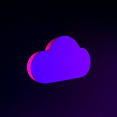 Neon flat cloud icon. 3d rendering ui ux interface element. Dark glowing symbol.