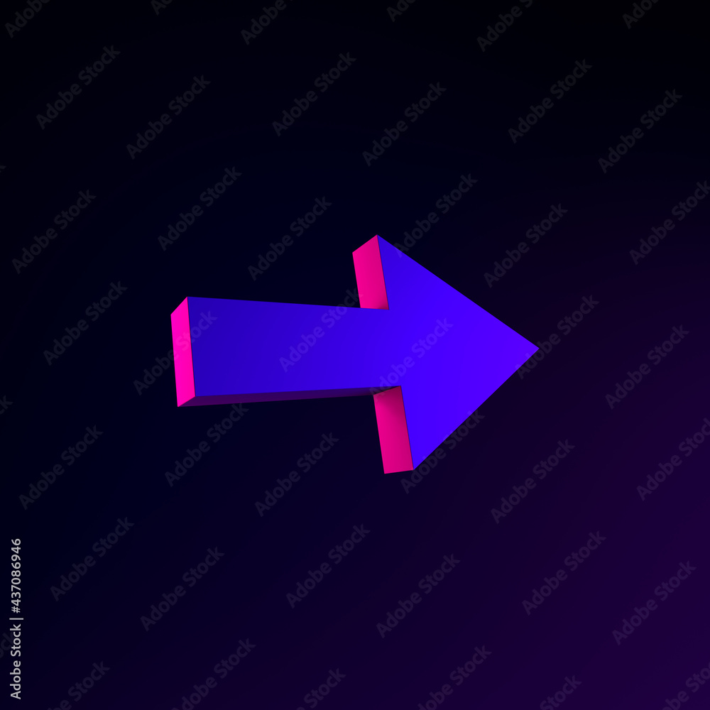 Poster right arrow neon icon. 3d rendering ui ux interface element. dark glowing symbol.