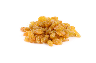 Yellow Raisins isolated on white background.