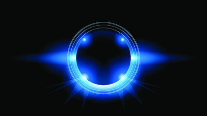 Sun Eclipse Blue Color Fire Dark Background Vector Moon Design Style Space Science Glow Light