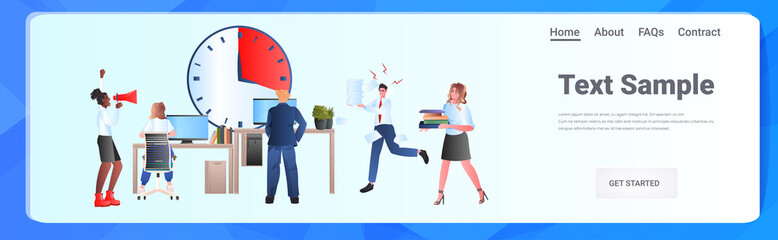 mix race overworked businesspeople working in office deadline teamwork time management
