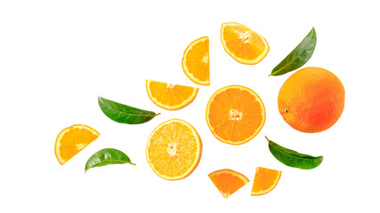 Orange slices with leaves isolated