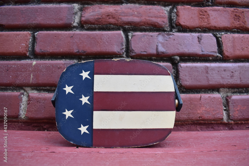 Sticker American Flag Decoration by a Brick Wall