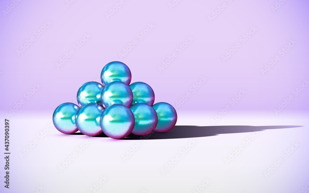 Poster Chrome metal balls in pyramid stack with abstract calm and relaxing background
