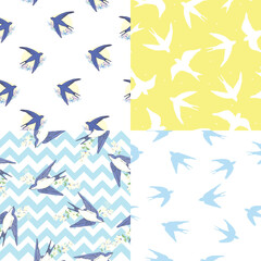 Seamless natural pattern. Many swallows fly in the sky