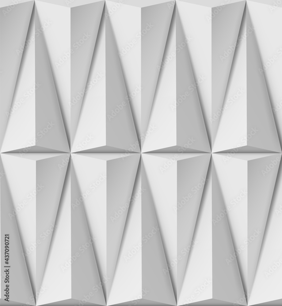 Poster Abstract white background with triangular 3D shapes in pattern and side light