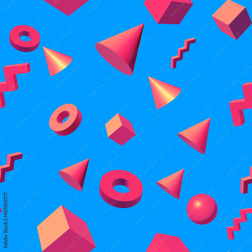 Poster seamless pattern with golden 3d shapes flying over aqua menthe green backdrop, abstract background f