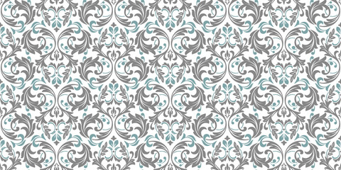 Wallpaper in the style of Baroque. Seamless vector background. Blue and gray floral ornament. Graphic pattern for fabric, wallpaper, packaging. Ornate Damask flower ornament