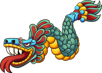 Cartoon Quetzalcoatl. Vector clip art illustration with simple gradients. All in a single layer. 
