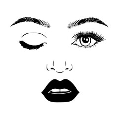 Woman face. Beauty concept. Eyelashes and lips. Vector illustration