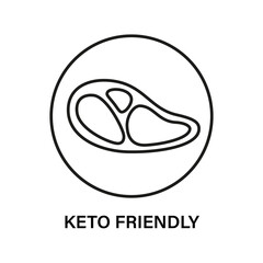 Obraz premium Keto friendly stamp. Healthy eating, ketogenic, paleo and low carb high fat diet icons. Meat steak icon. Isolated vector illustration on white background.
