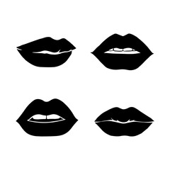 Set of glamour black lips. Beautiful female lips collection. Sexy kisses.