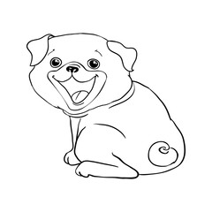 Pug vector hand drawing illustration in black color isolated