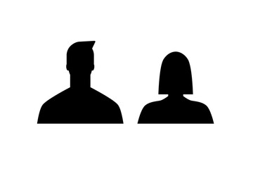 Hombre y mujer. Silueta negra de personas de género masculino y femenino. Concepto de nuevos integrantes o personajes. Ilustración vectorial