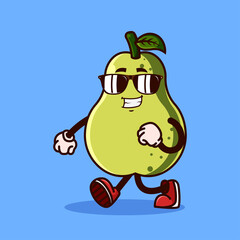 Cute Guava fruit character walking with eyeglass. Fruit character icon concept isolated. flat cartoon style Premium Vector