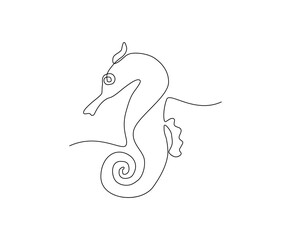 Seahorse continuous line art drawing style. Minimalist black Hippocampus zosterae outline. Editable active stroke vector.