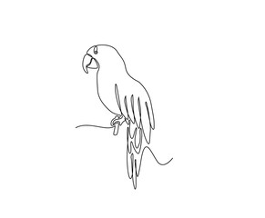 parrot continuous line art drawing style. Minimalist black cockatoo outline. Editable active stroke vector.