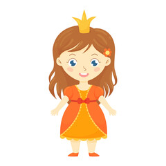 Cute little princess in orange dress and crown