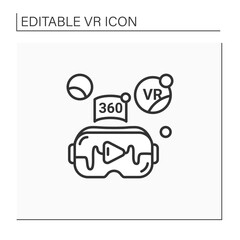 Virtual reality video line icon. Watching real-life video, immerse into virtual reality with high quality and incredible vision. Modern technology concept.Isolated vector illustration.Editable stroke