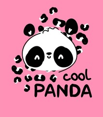 Cute panda black pink print for baby poster, design elements vector illustration