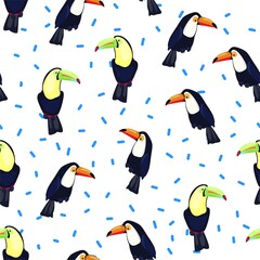 Cute Toucan background seamless pattern print design for textiles summer tropics vector illustration