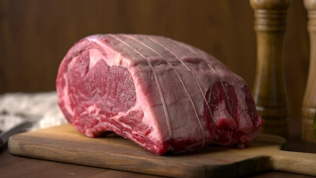 chunk of ribeye beef ,slow motion 4k 60p