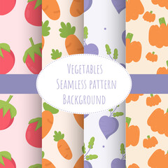 Vegetable seamless pattern background set. Vector illustration.
