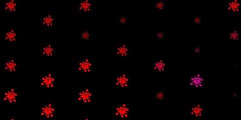 Dark purple, pink vector background with covid-19 symbols.