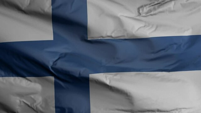 Finland flag seamless closeup waving animation. Finland Background. 3D render, 4k resolution
