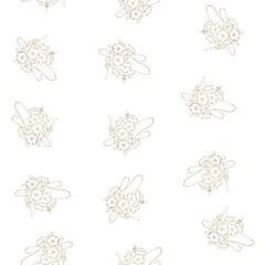 Seamless pattern. Gold outlines of spring flowers and leaves