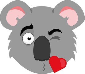 Vector emoticon illustration of the face of a cartoon koala with a heart-shaped kiss