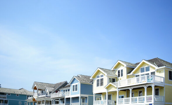 Colorful beach houses in Nags Head on the North Carolina Outer Banks