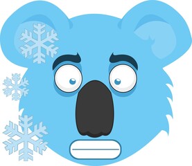 Vector illustration of emoticon of cartoon koala face frozen and with frosts