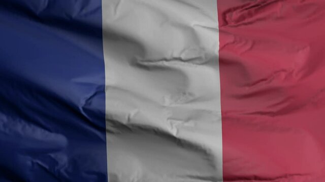 France flag seamless closeup waving animation. France Background. 3D render, 4k resolution