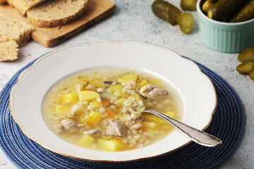 Rassolnik, traditional soup of Russian cuisine